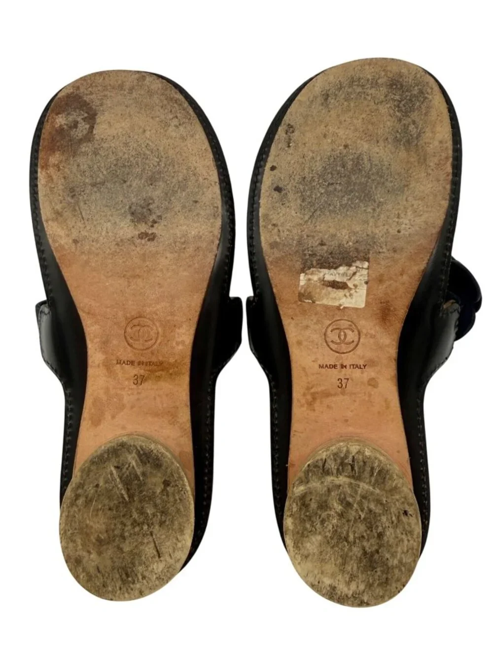 Chanel Camellia CC Logo Leather Sandals Navy Blue - Size 7 - Picture 5 of 7
